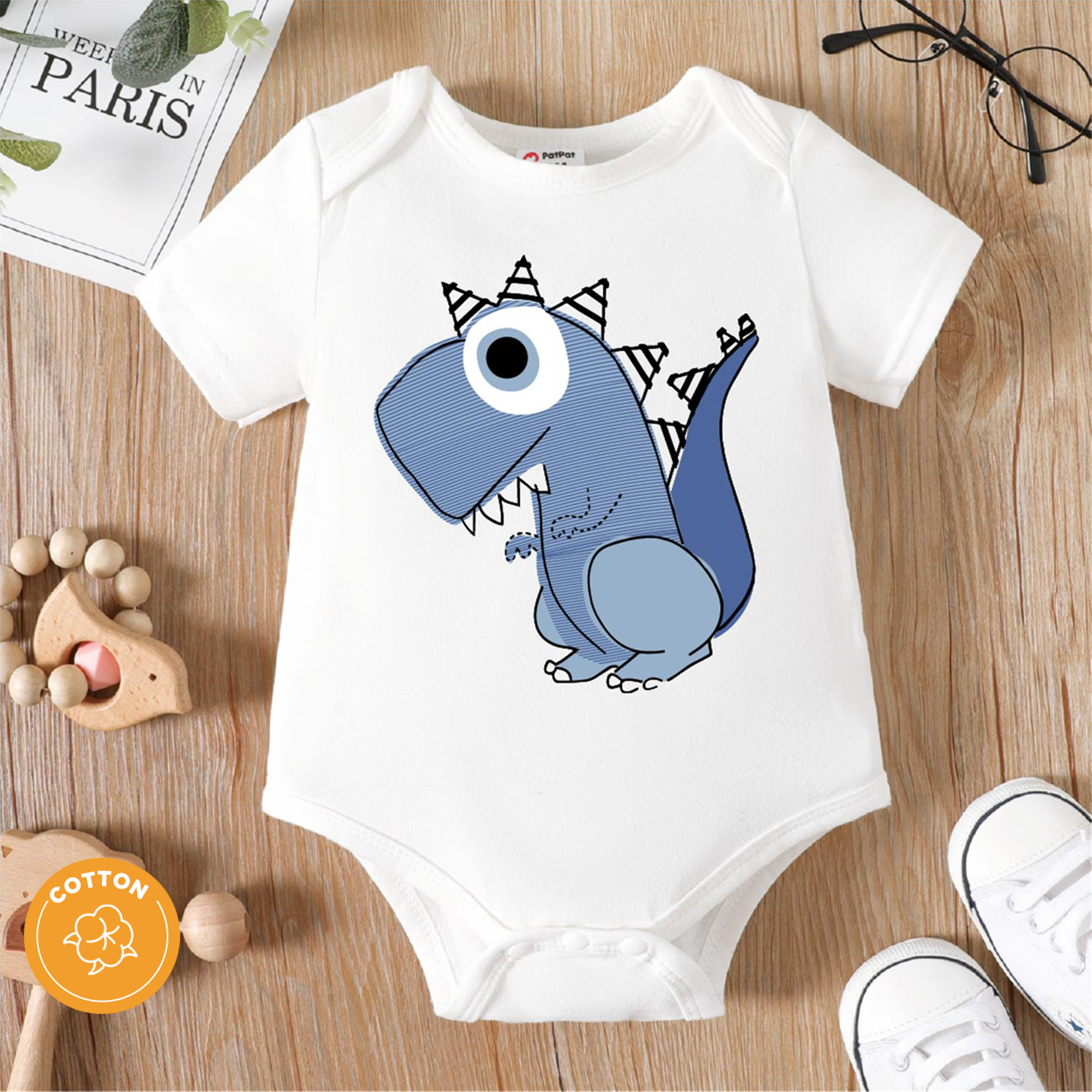 

Baby Boy 95% Cotton Short-sleeve Cartoon Dinosaur Print Romper