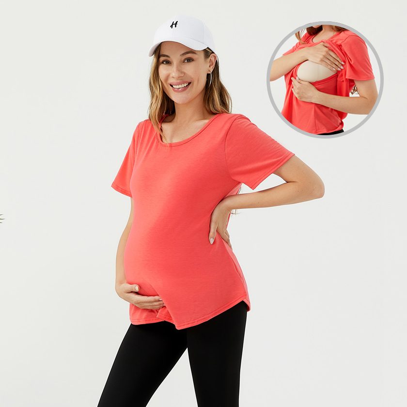 

Nursing Simple Pink Short-sleeve Top