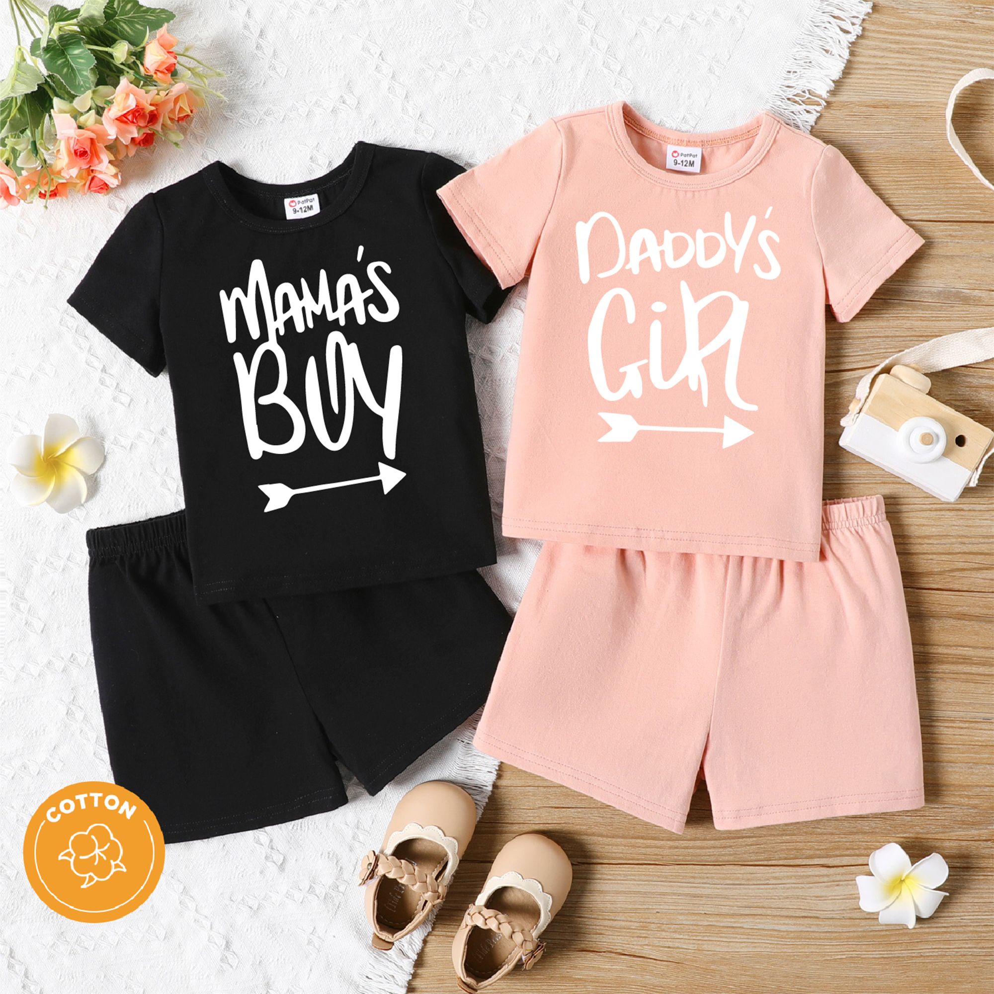 

2pcs Baby Boy/Girl 95% Cotton Short-sleeve Letter Print T-shirt with Shorts Set