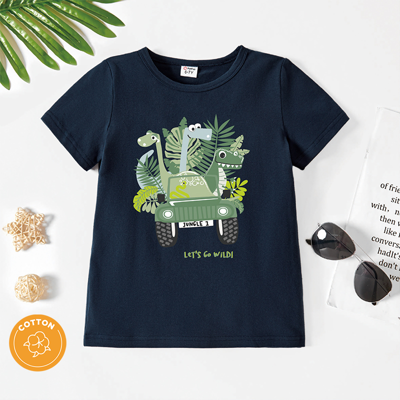 

Toddler Boy Graphic Dinosaur and Plant and Truck Print Short-sleeve Tee