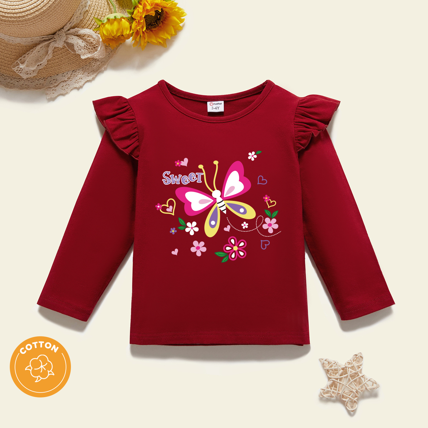 

Toddler Girl Graphic Butterfly and Floral Print Long-sleeve Tee