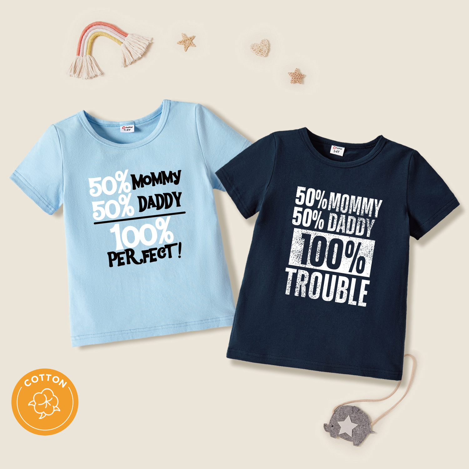 

Sibling Matching 95% Cotton Short-sleeve Number and Letter Print T-shirts