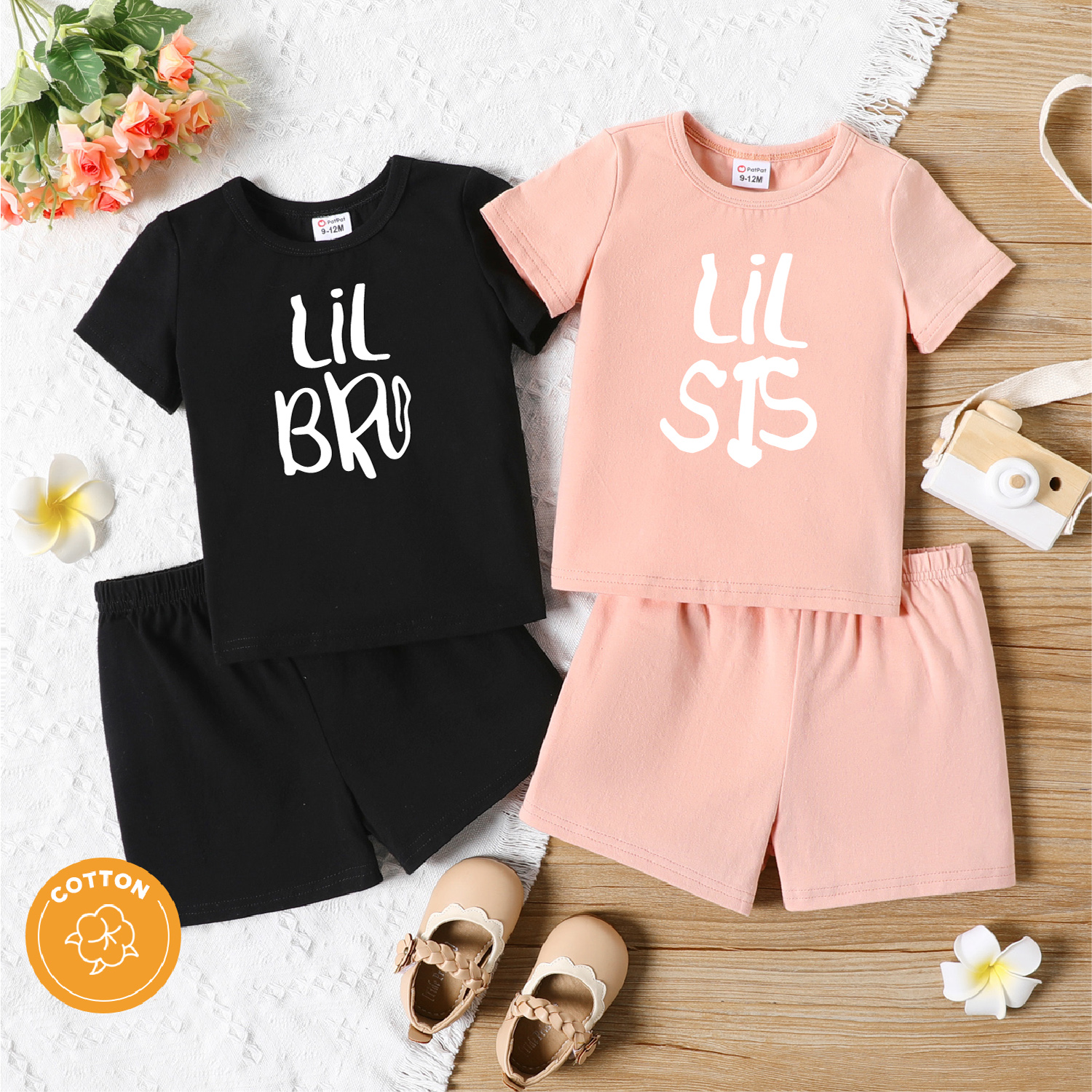 

2pcs Baby Boy/Girl 95% Cotton Short-sleeve Letter Print T-shirt with Shorts Set