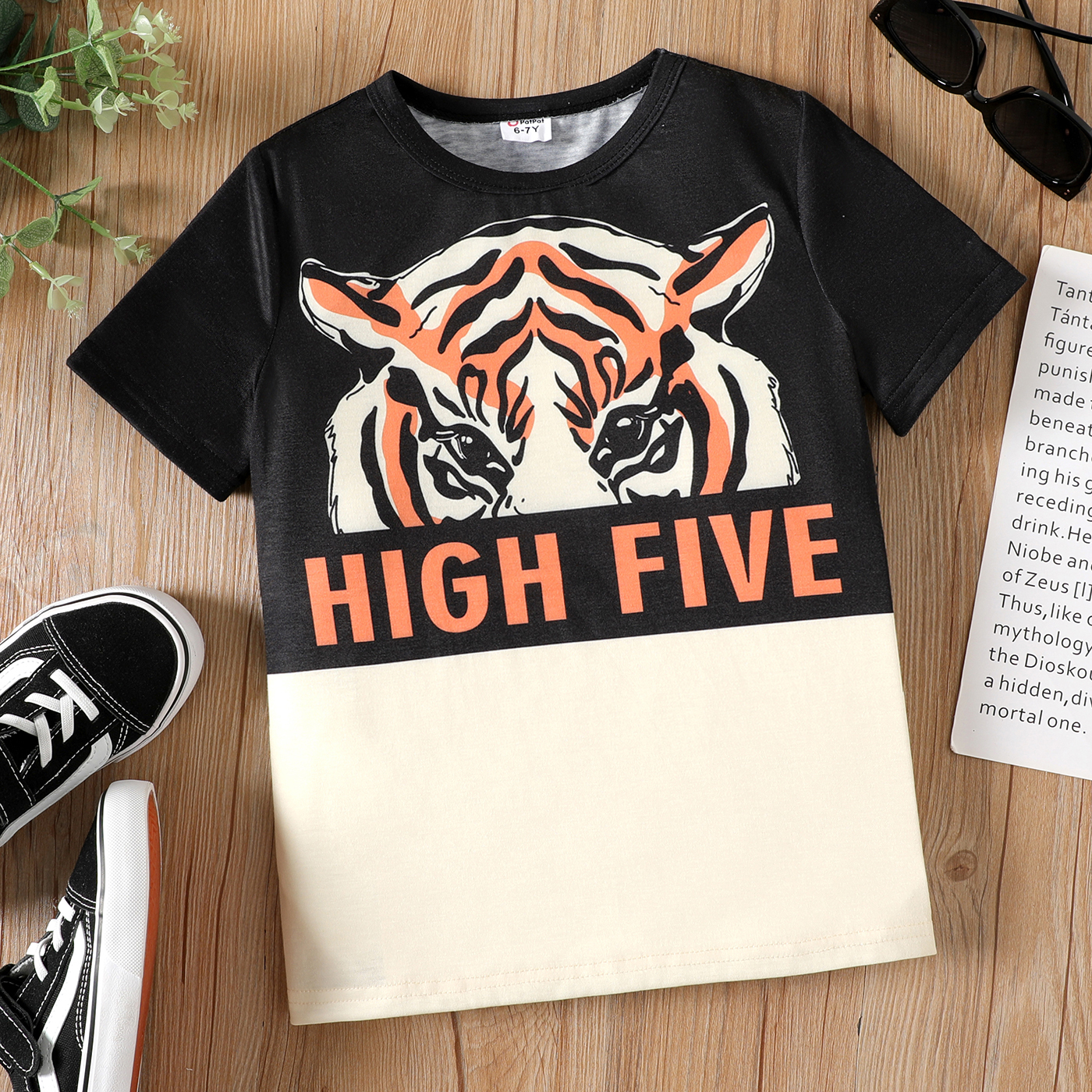 

Kid Boy Letter Animal Tiger Print Colorblock Short-sleeve Tee