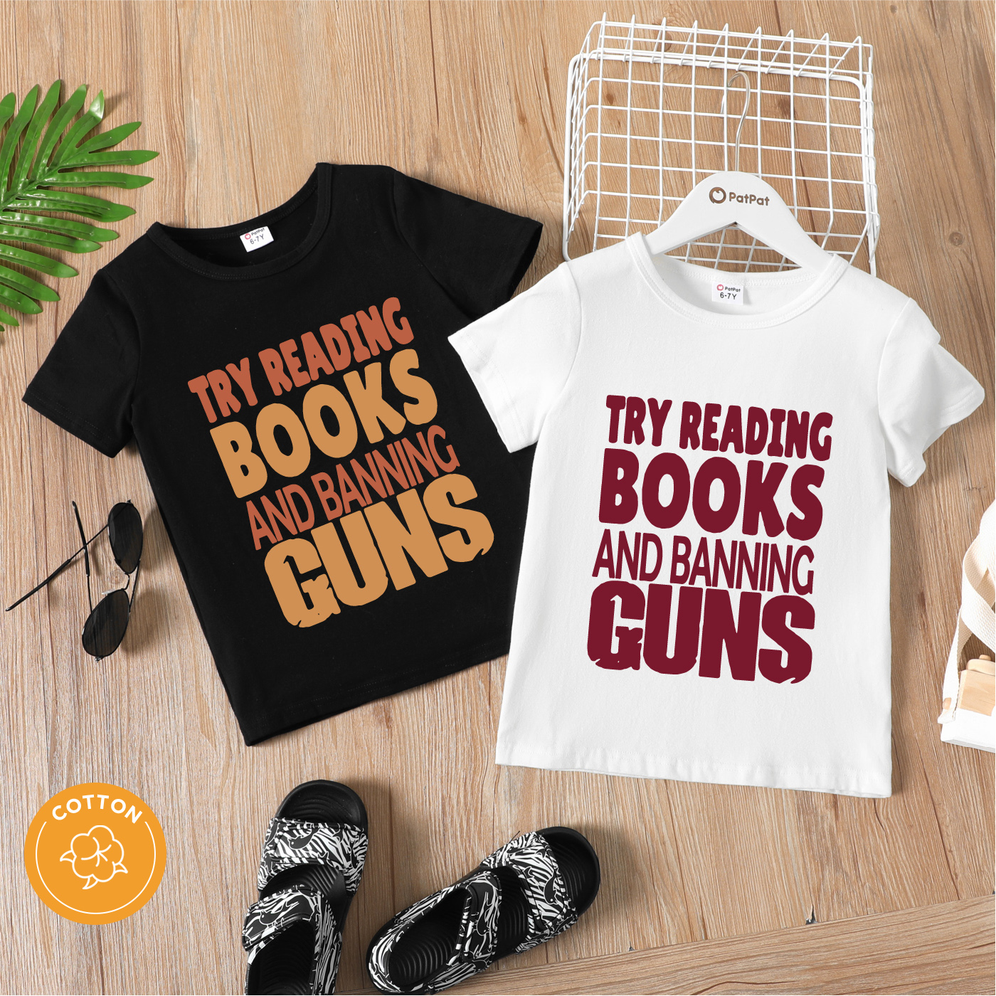

Kid Boy/Kid Girl "BANNING GUNS" Slogan Letter Print Casual Short-sleeve Cotton Tee