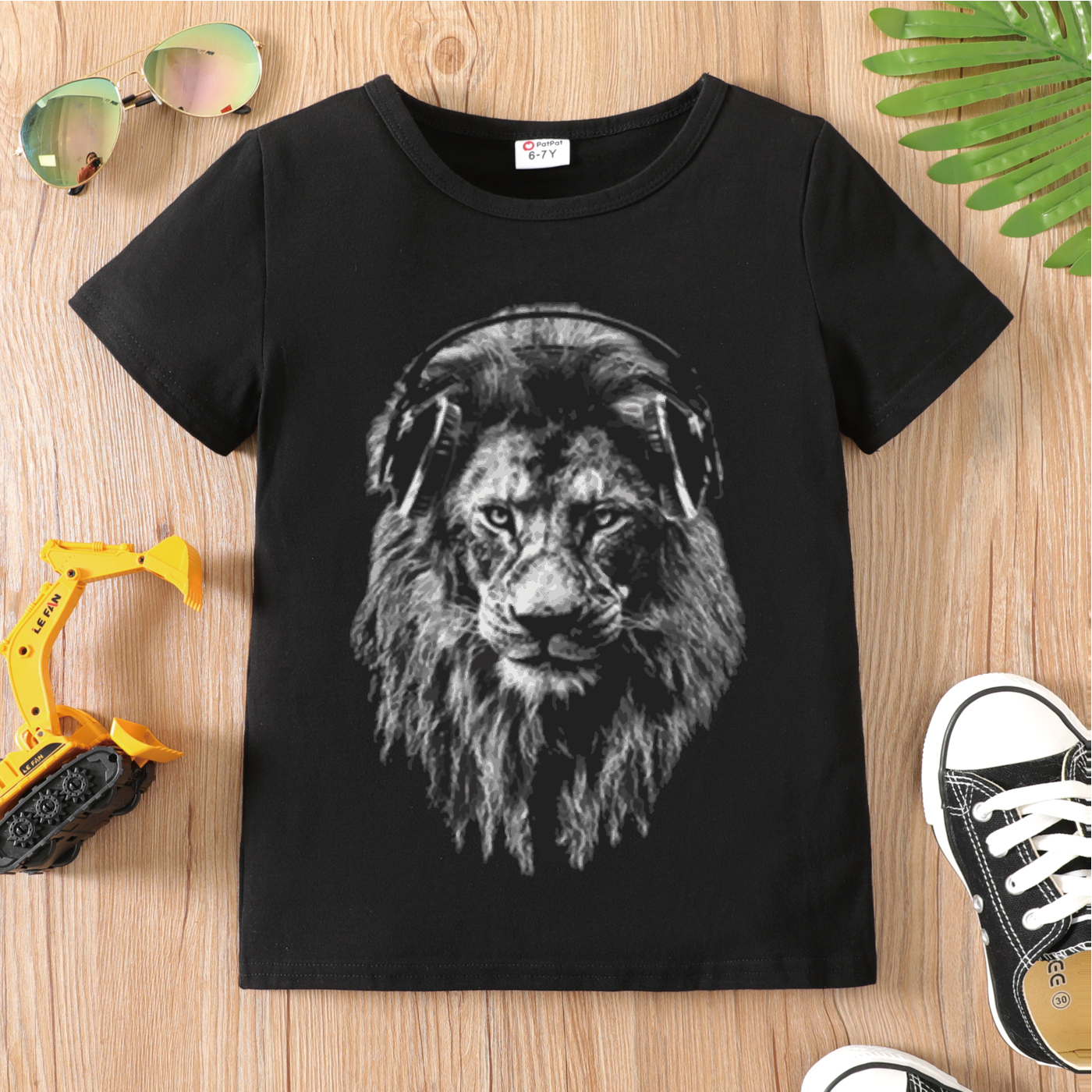 

Kid Boy Animal Print Short-sleeve Black Cotton Tee