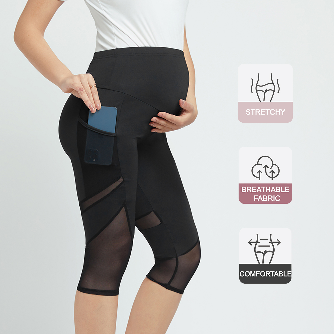 

Maternity Contrast Sheer Mesh Panel Black Sports Leggings