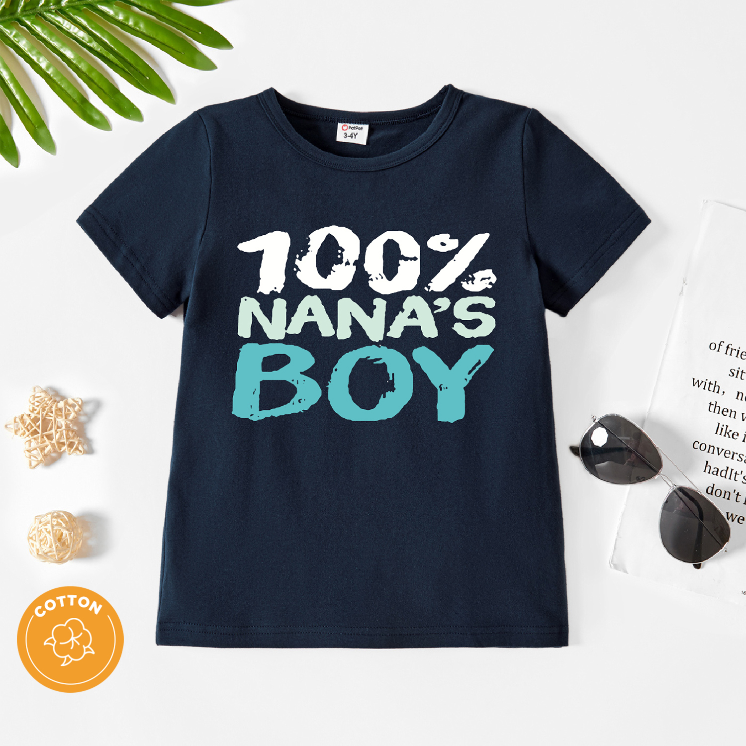

Toddler Boy Playful Letter Print Short-sleeve Dark Blue Tee