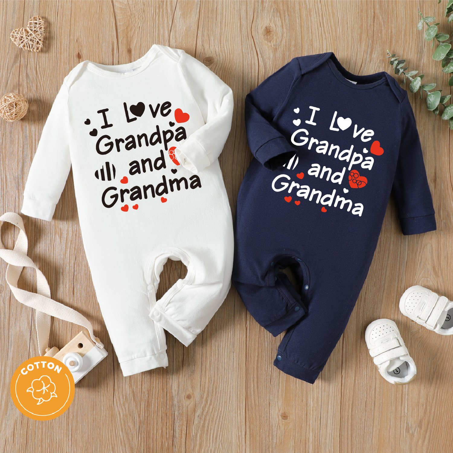 

Baby Boy/Girl 95% Cotton Long-sleeve Love Heart & Letter Print Jumpsuit