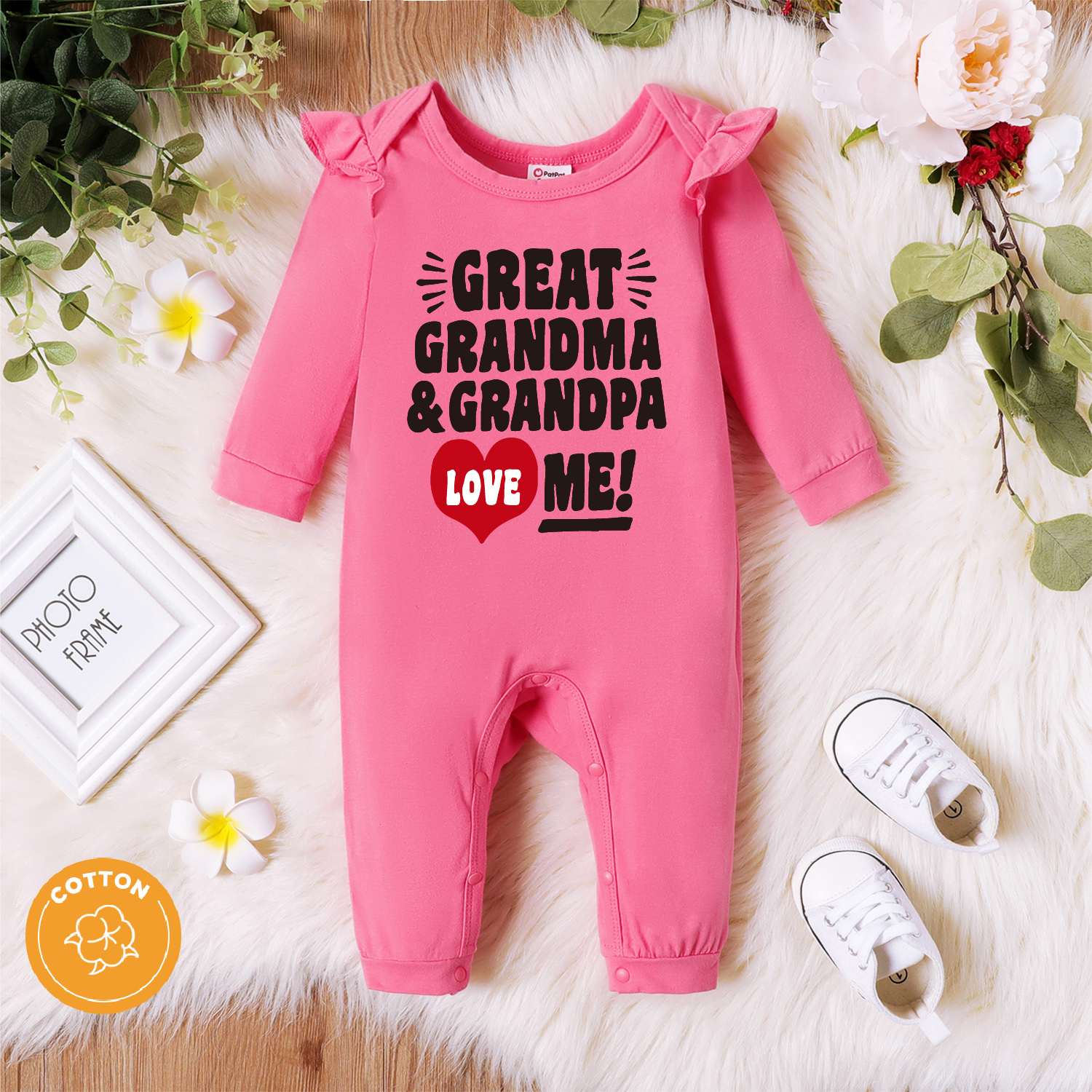 

Baby Girl 95% Cotton Ruffle Long-sleeve Graphic Jumpsuit