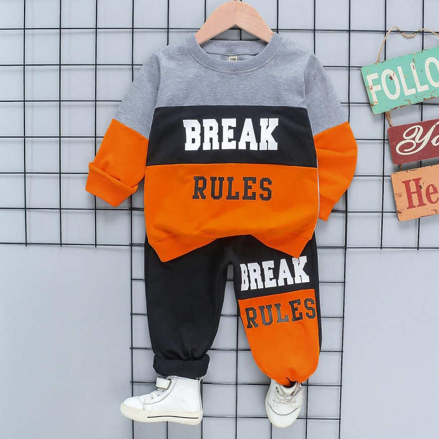 

2pcs Toddler Boy Trendy Letter Print Colorblock Sweatshirt and Pants Set