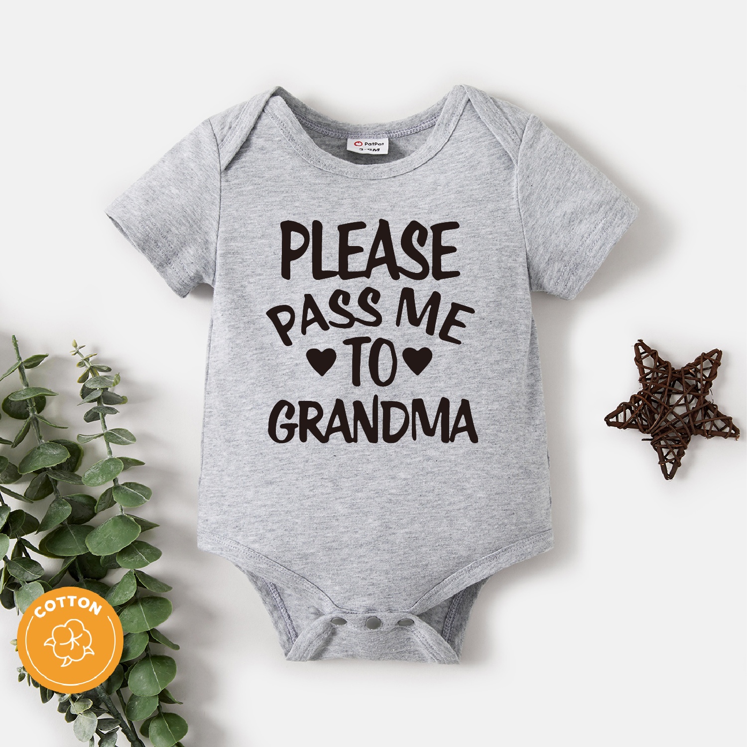 

Baby Boy/Girl 95% Cotton Short-sleeve Love Heart & Letter Print Grey Romper