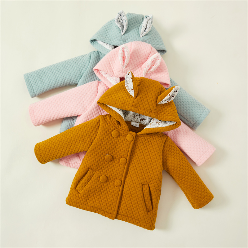 

3D Ear Solid Long-sleeve Hooded Baby Coat Jacket