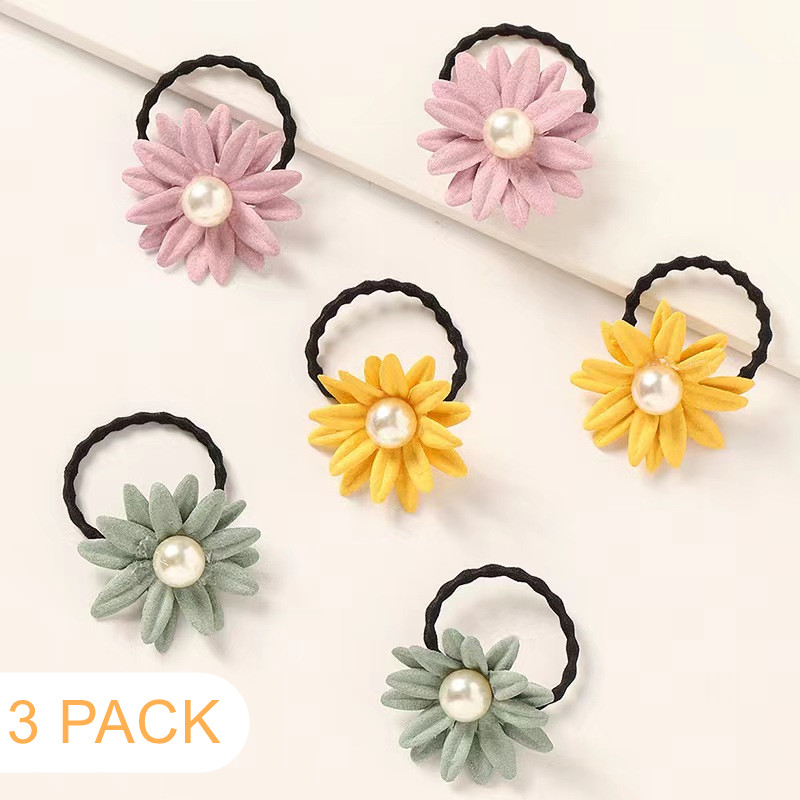 

3-pack Faux Pearl Floral Decor Hair Ties for Girls