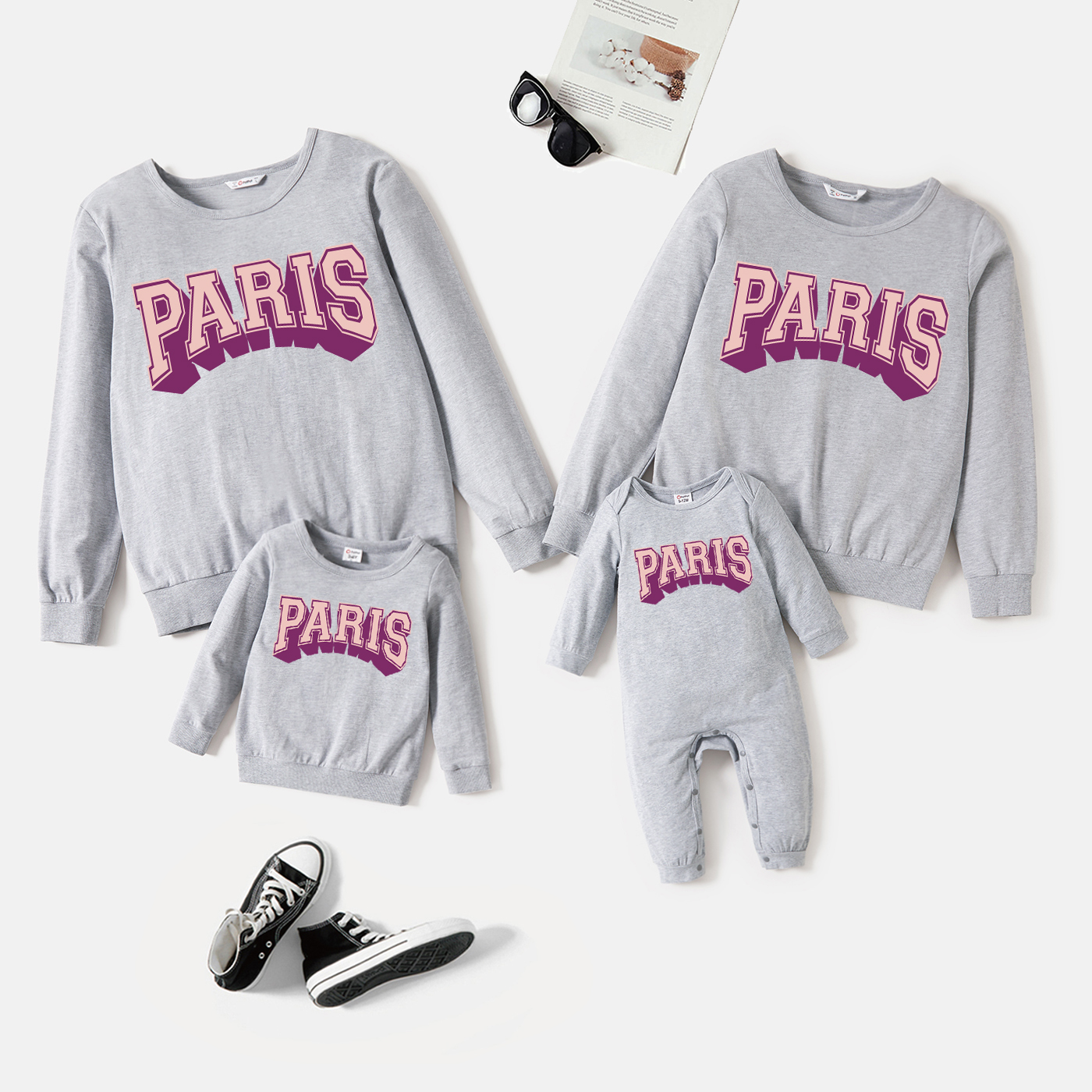

Family Matching 100% Cotton Long-sleeve Letter Print Grey Pullover Sweatshirts