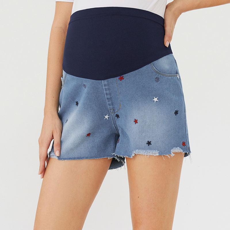 

Maternity Stars Embroidered Denim Shorts