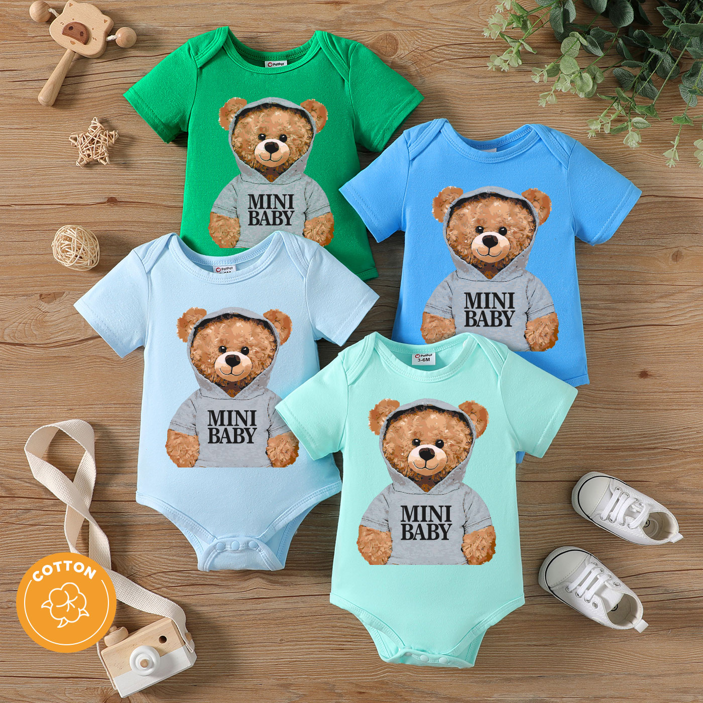 

Baby Boy/Girl 95% Cotton Short-sleeve Cartoon Bear Print Romper