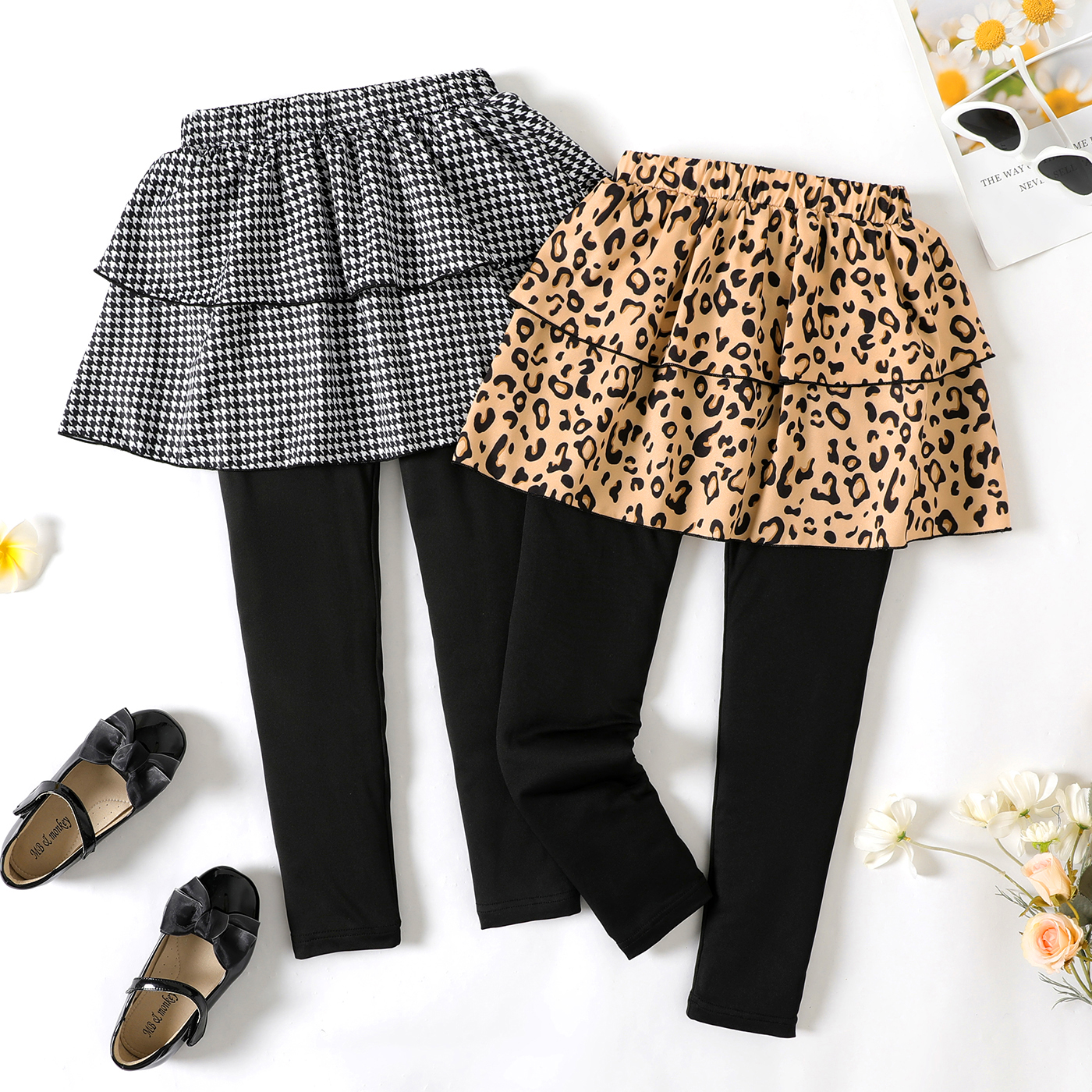 

Kid Girl Leopard Print/Houndstooth Skirt Leggings