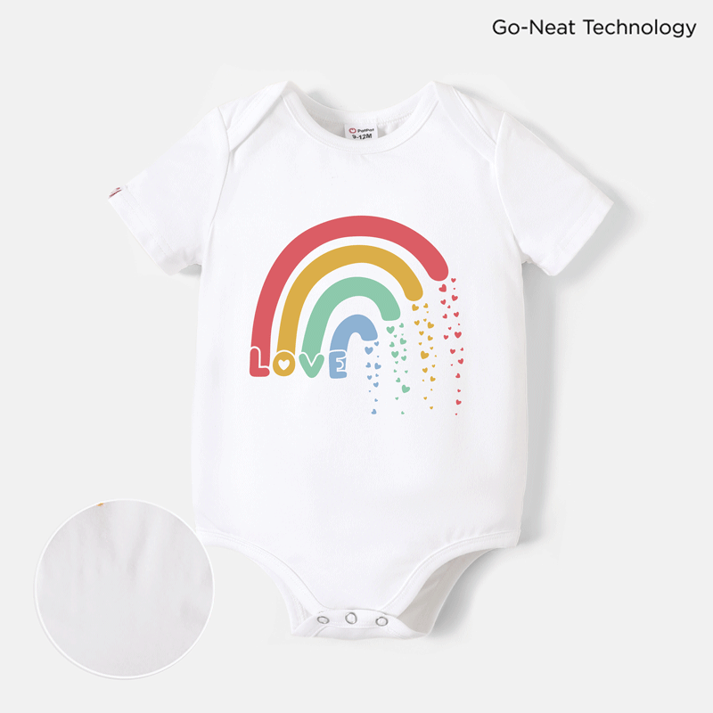 

[0M-24M] Go-Neat Water Repellent and Stain Resistant Baby Girl Rainbow Print Short-sleeve Romper