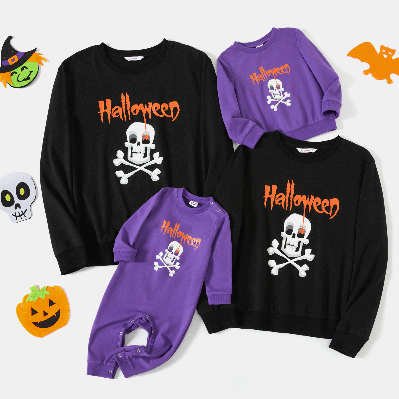 

Halloween Skull & Letter Print Family Matching Long-sleeve Sweatshirts