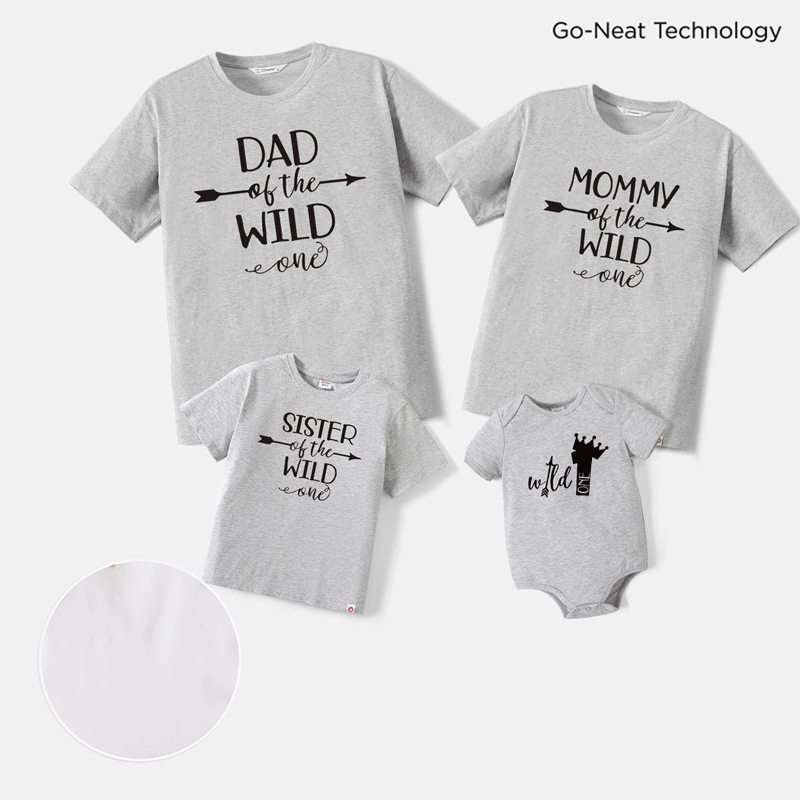 

Go-Neat Water Repellent and Stain Resistant Family Matching Letter Print Light Grey Short-sleeve Tee