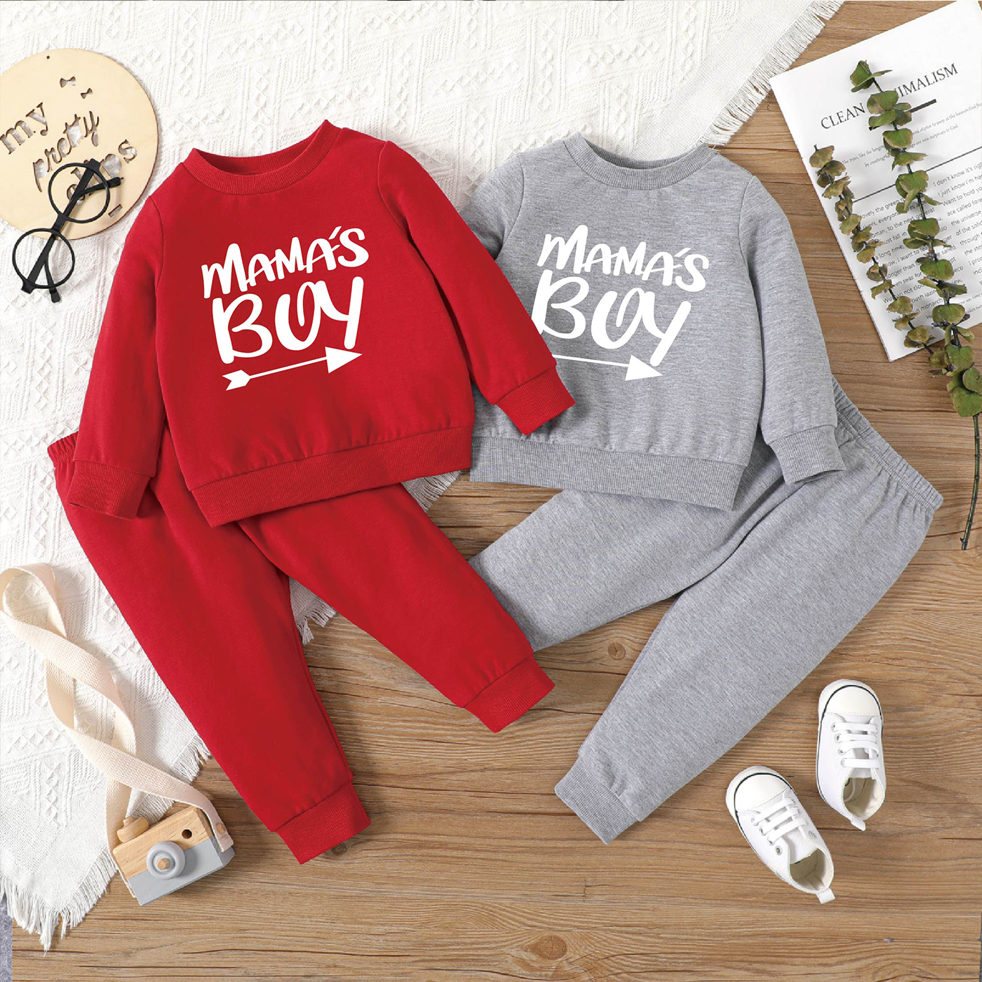 

2pcs Baby Boy Long-sleeve Letter Print Sweatshirt and Sweatpants Set