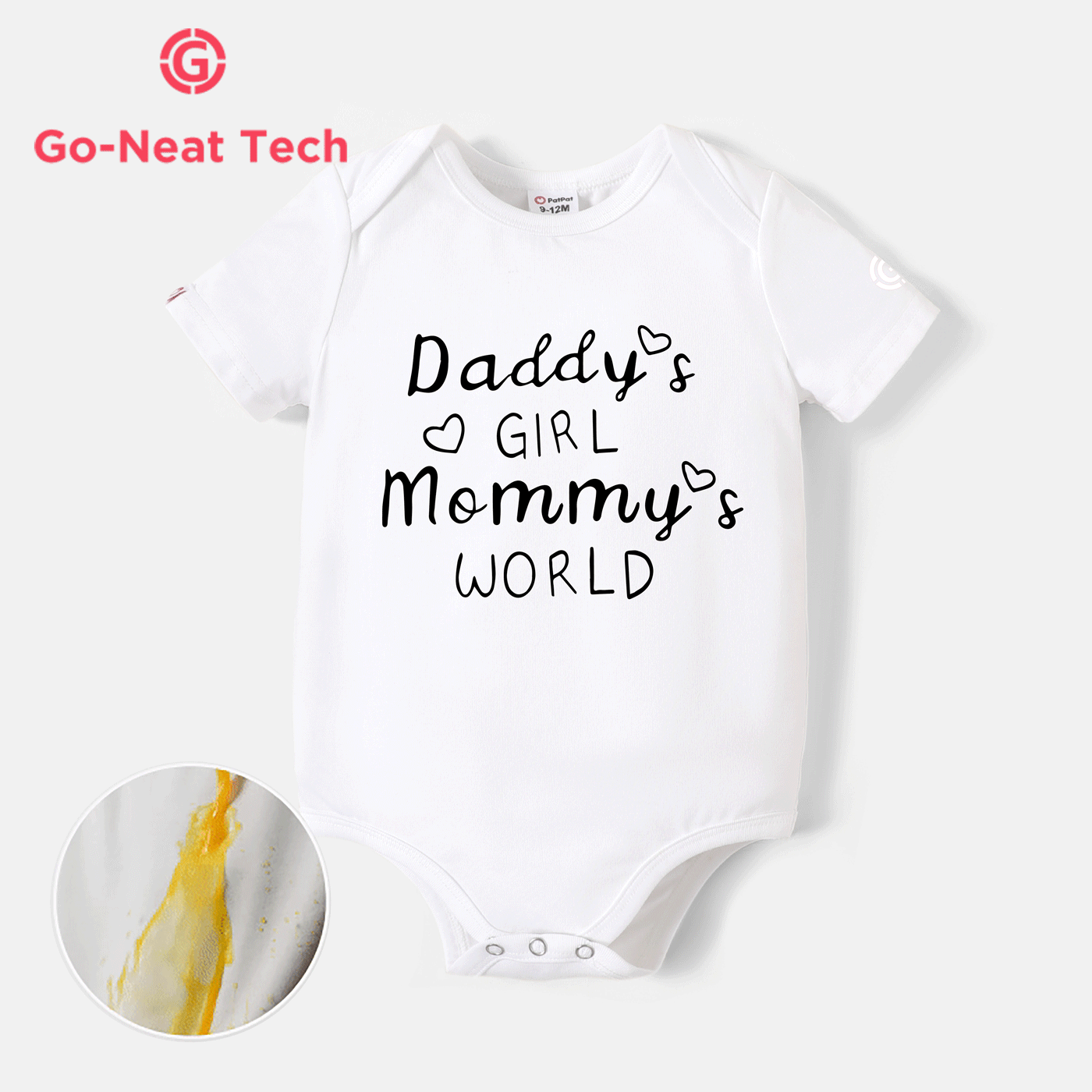 

[0M-24M] Go-Neat Water Repellent and Stain Resistant Baby Girl Letter Print Short-sleeve Romper