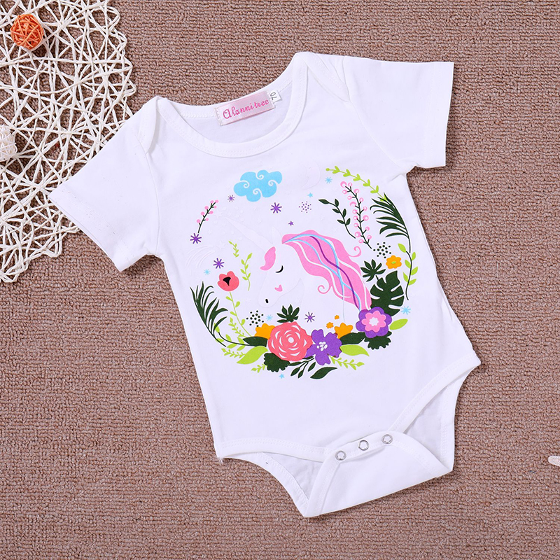 

Baby Girl Unicorn Print Short-sleeve Romper