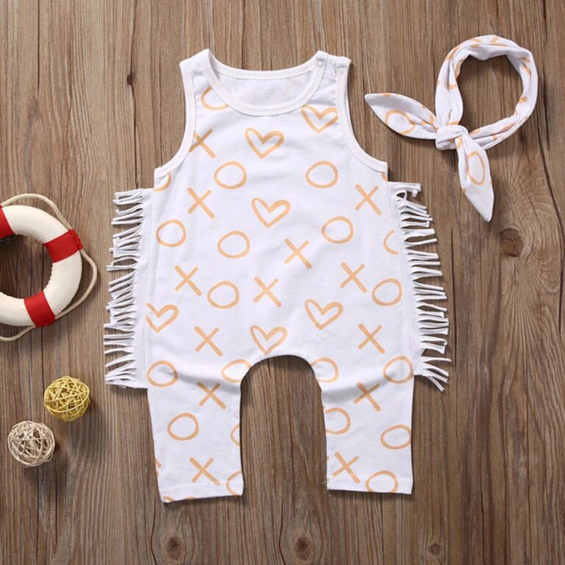 

2-piece Baby Girl Tassel Design Geometric Allover Sleeveless Jumpsuit and Headband