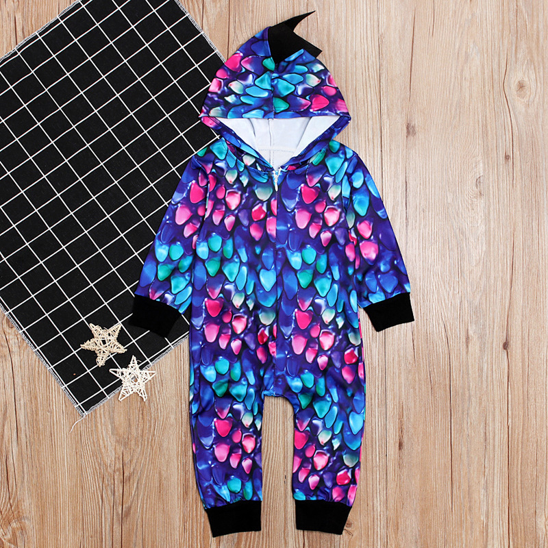 

Baby Boy Dinosaur Design Hooded Long-sleeve Jumpsuit