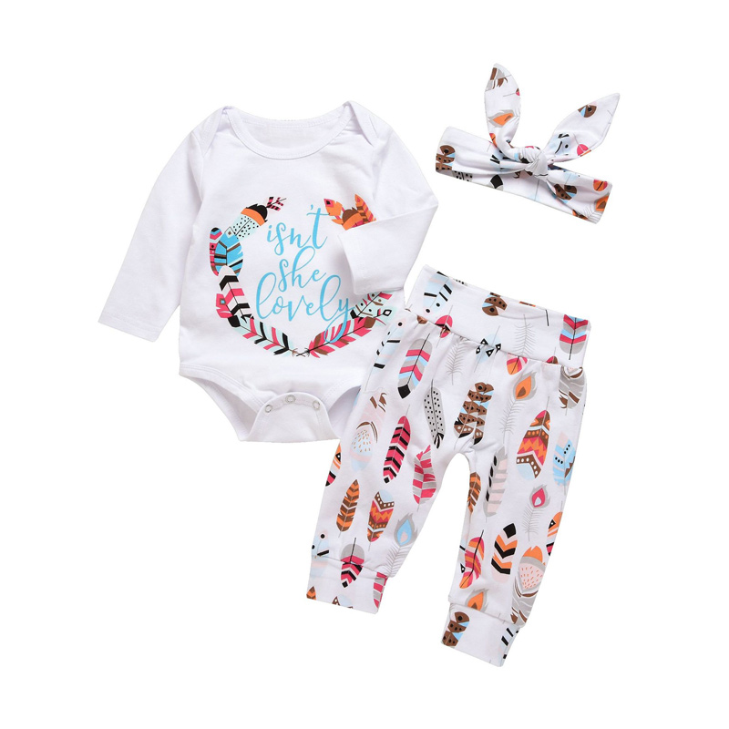 

3-piece Leather Print Bodysuit Pant and Headband Set for Baby Girl