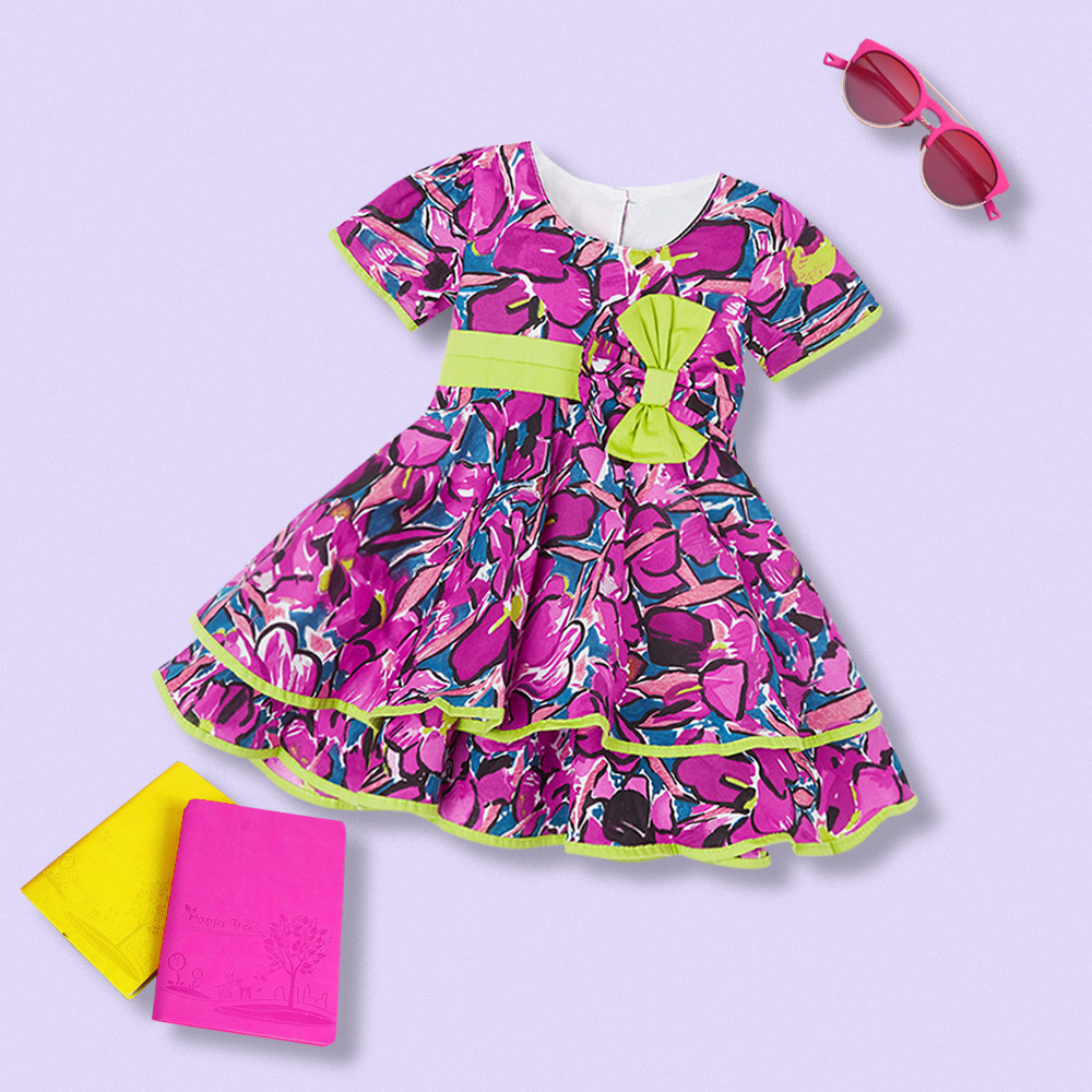 

Floral Short Sleeves Dress with Bow
