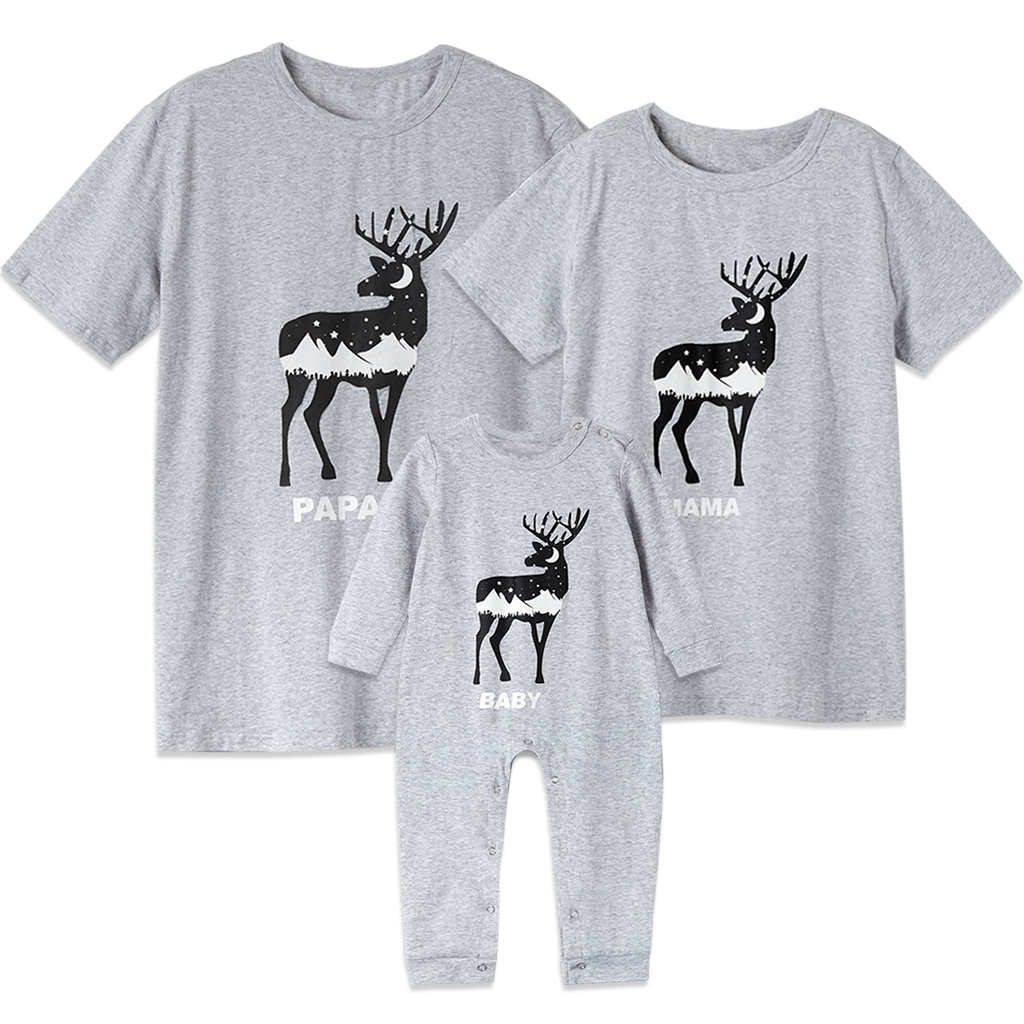 

Family Deer Printed Tee in Grey