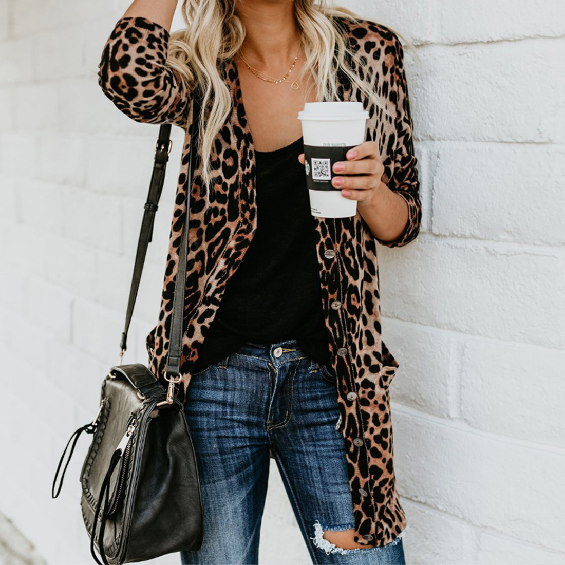 

Fashionable Leopard Long-sleeve Cardigan