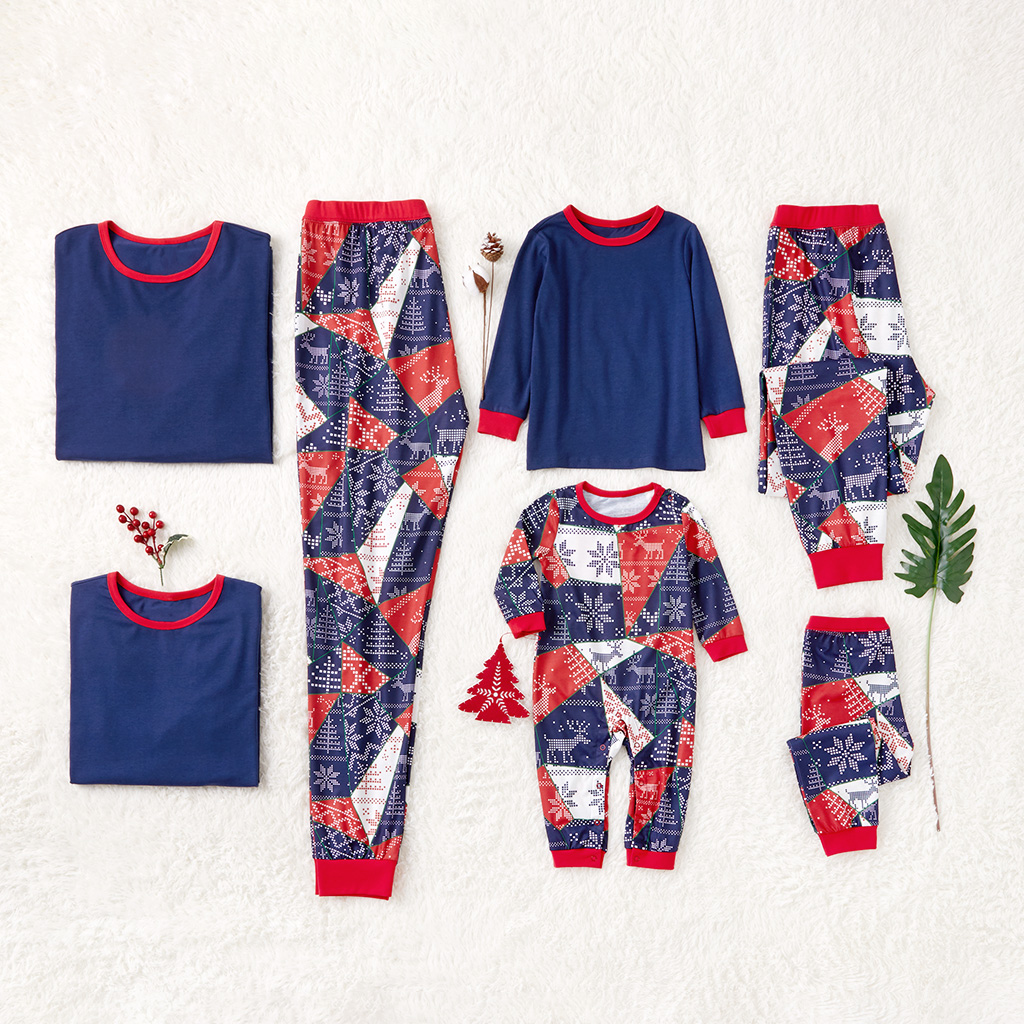 

Christmas Family Matching Pajamas Solid Top and Snow Print Pants