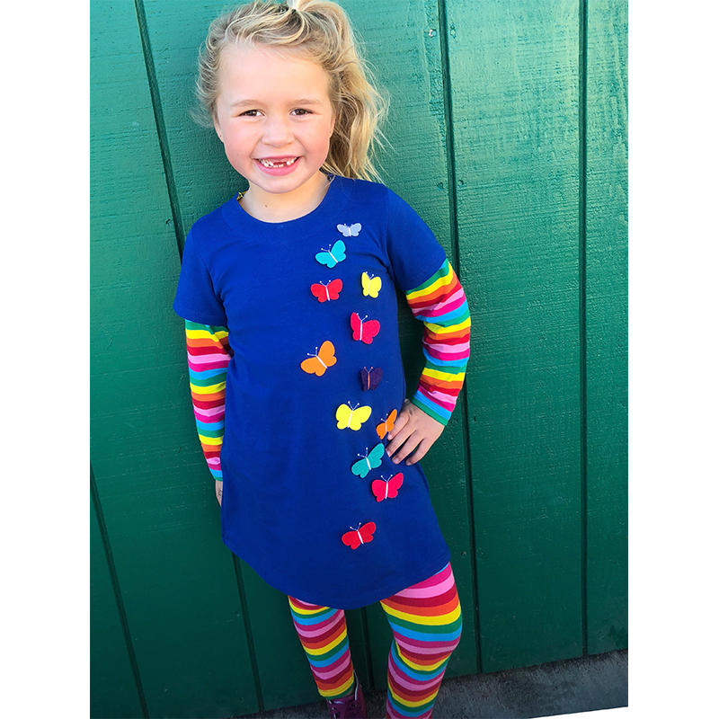 

Long-sleeve Rainbow Striped Butterfly Dress