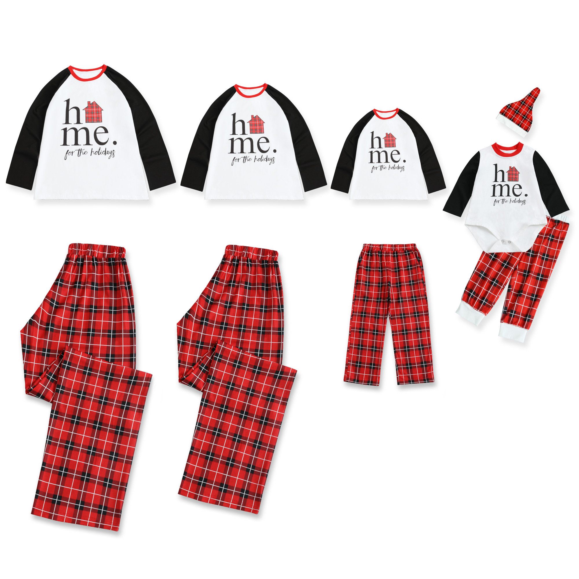 

'Home' Letters Print Long-sleeve Top and Plaid Pants for Family Matching