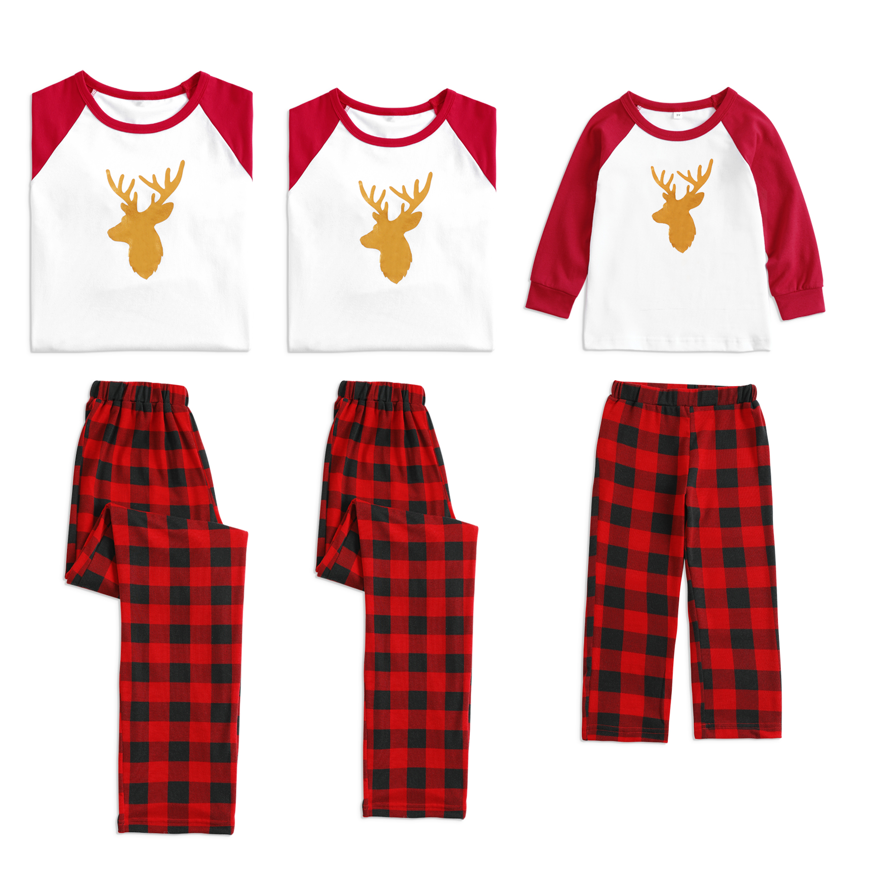 

Christmas Lovely Deer Print Plaid Pants Family Matching Pajamas Set
