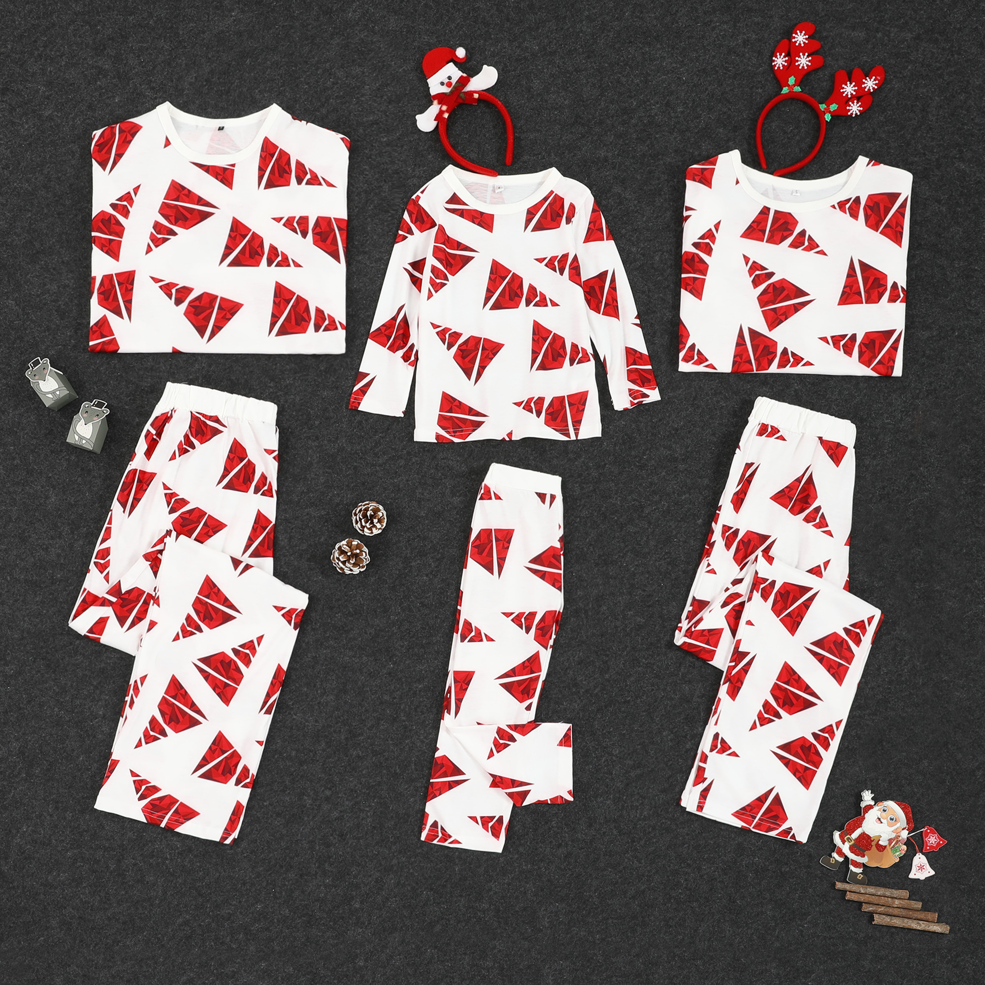 

Stylish Red Triangle Print Long-sleeve Top and Pants Lounge Set