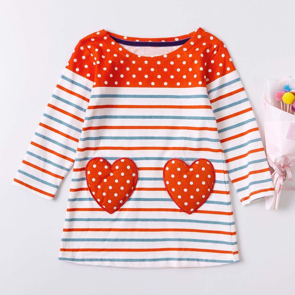 

All Cotton Heart Shape Patch Girl Dress