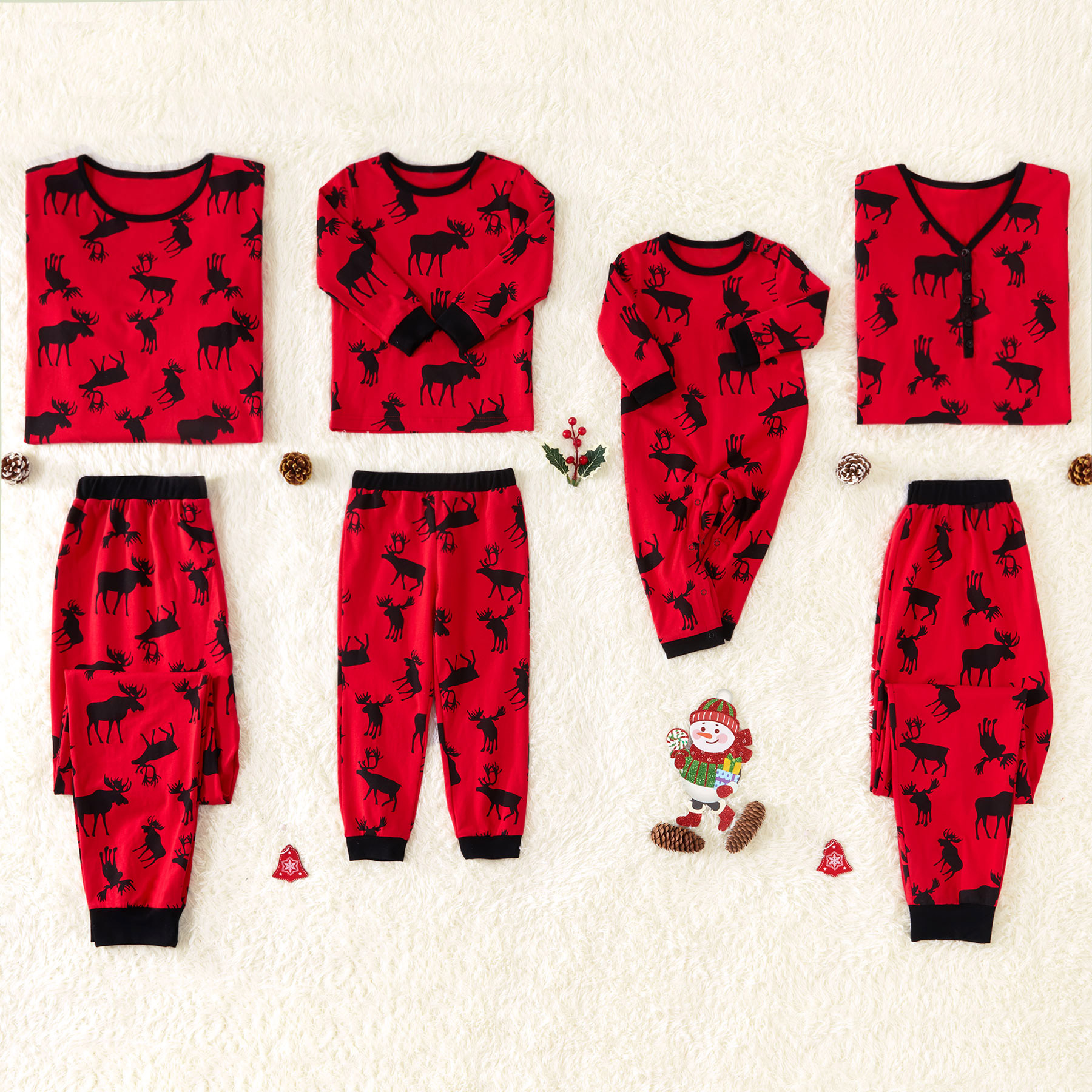 

Allover Deer Printed Family Matching Christmas Pajamas in Red
