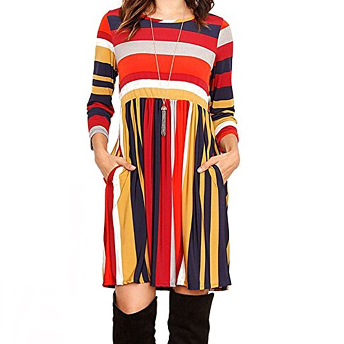 

Chic Colorblock Long Sleeves Dress