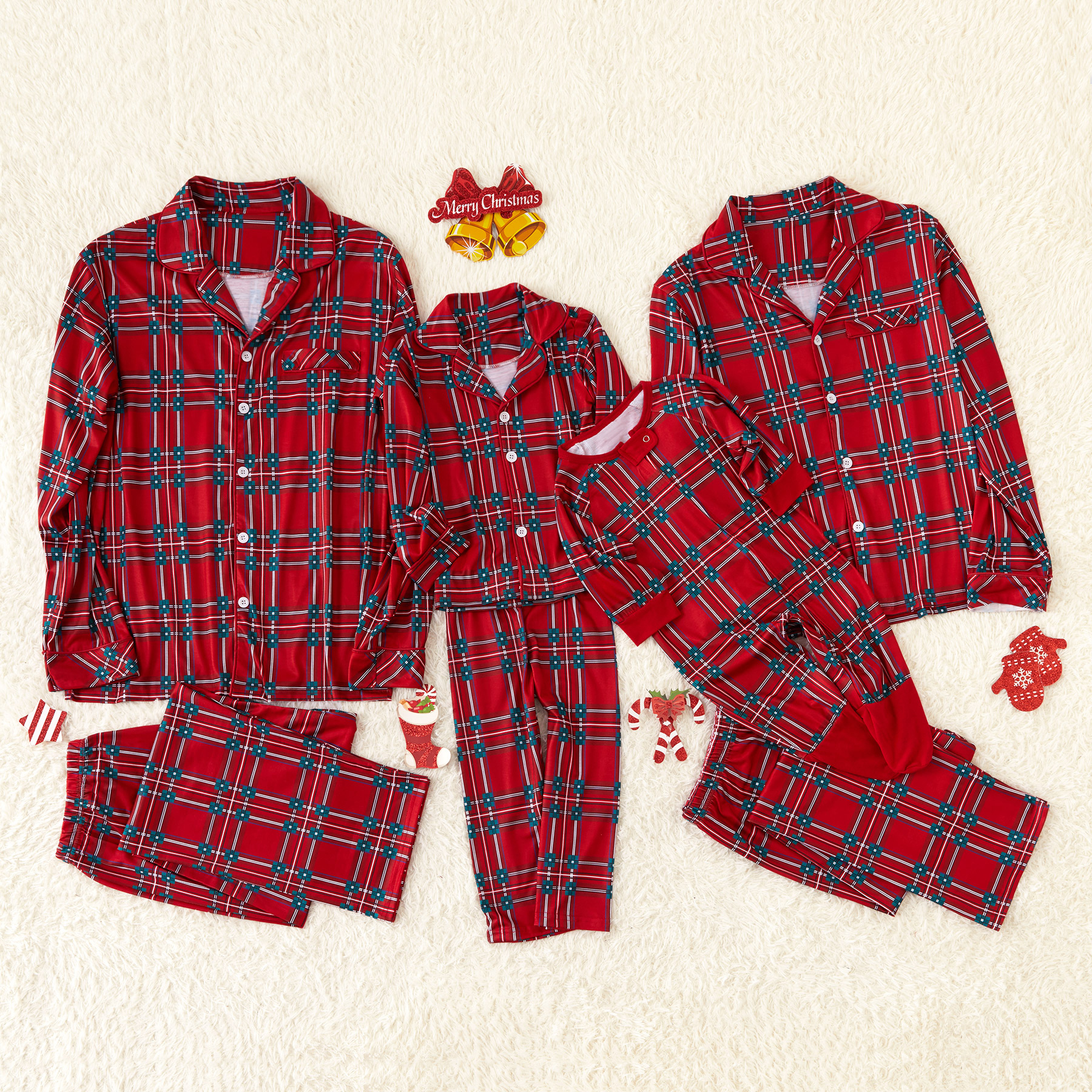 

Plaid Lapel Family Pajamas Sets