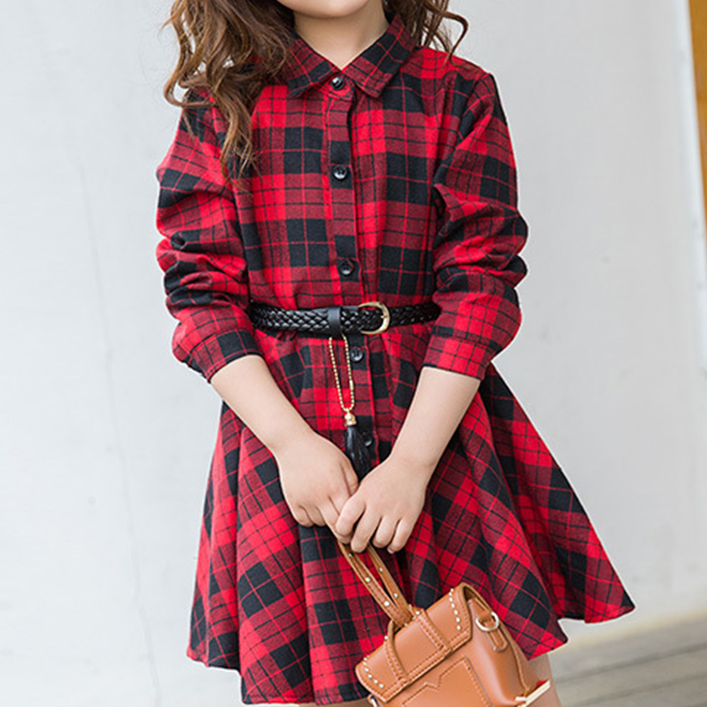 

Sassy Plaid Long-sleeve Belted Dress