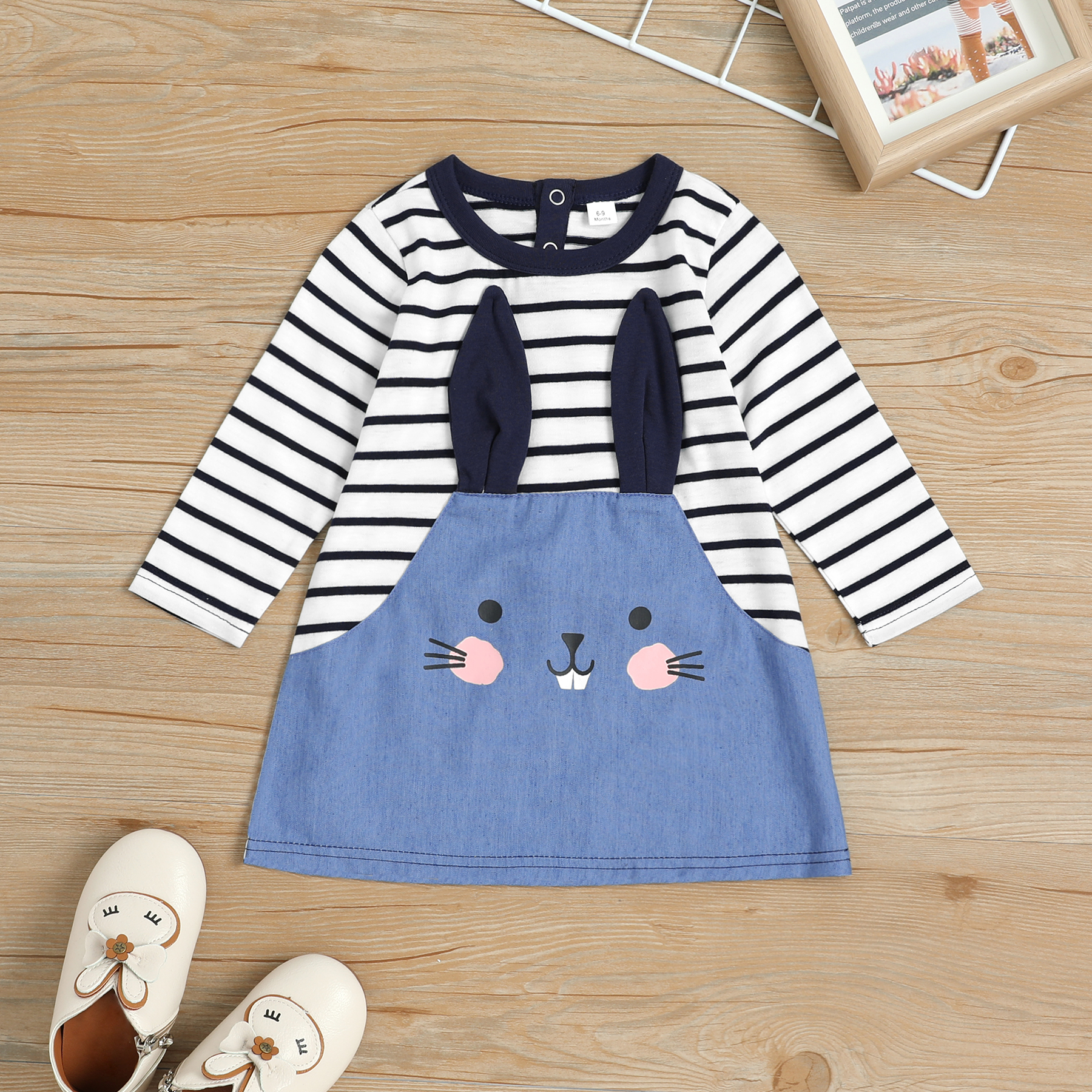 

Rabbit Design Striped Dress for Baby and Toddler Girl