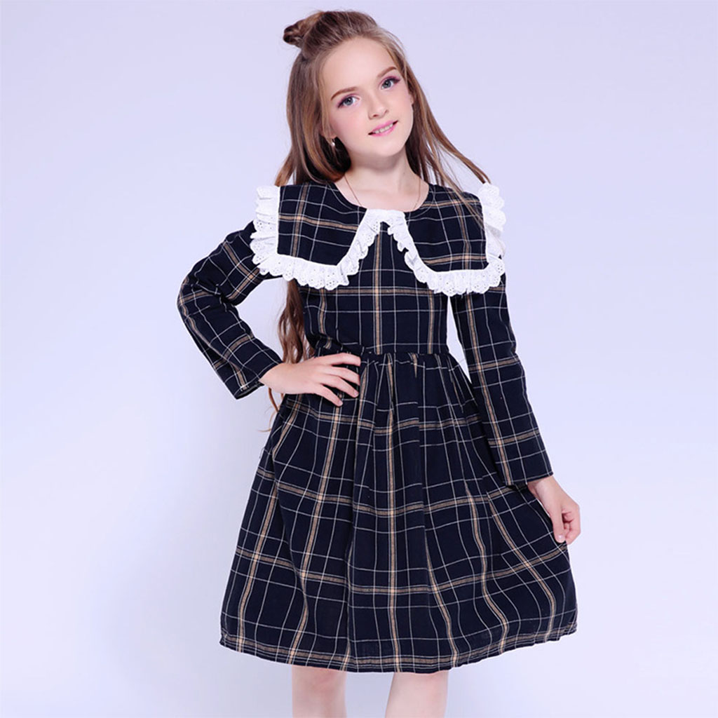 

Beautiful Plaid Long-sleeve Dress in Black