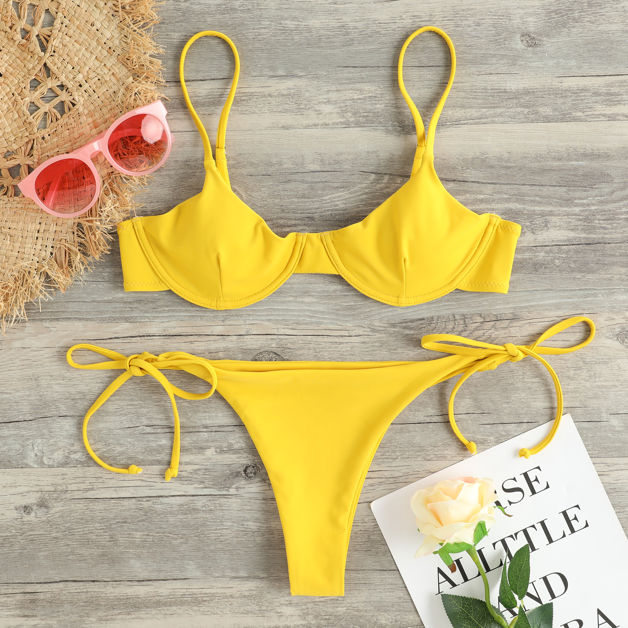 

Stylish Lace-up Padded Bikini Set