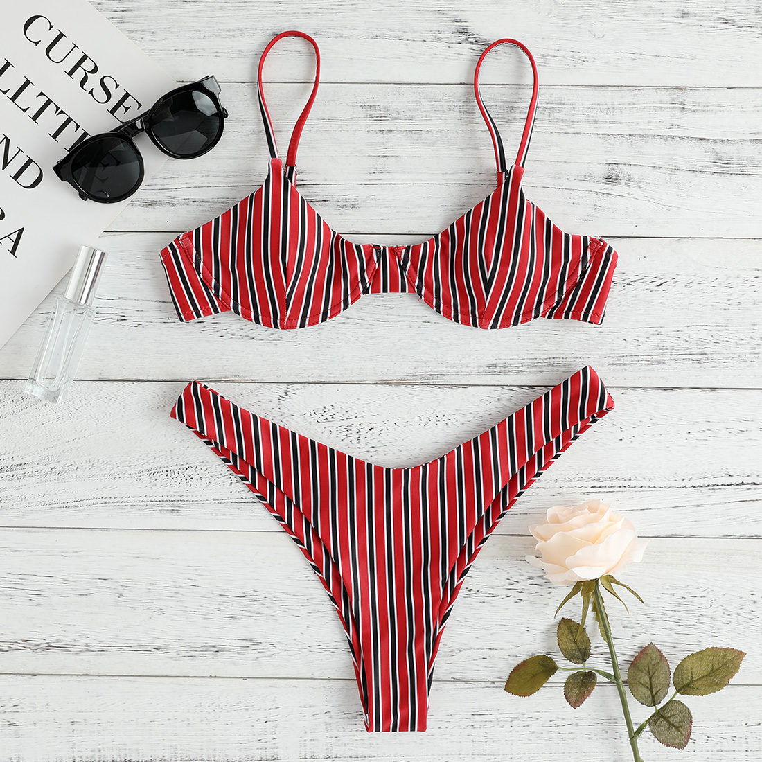 

Striped Padded Bikini Set