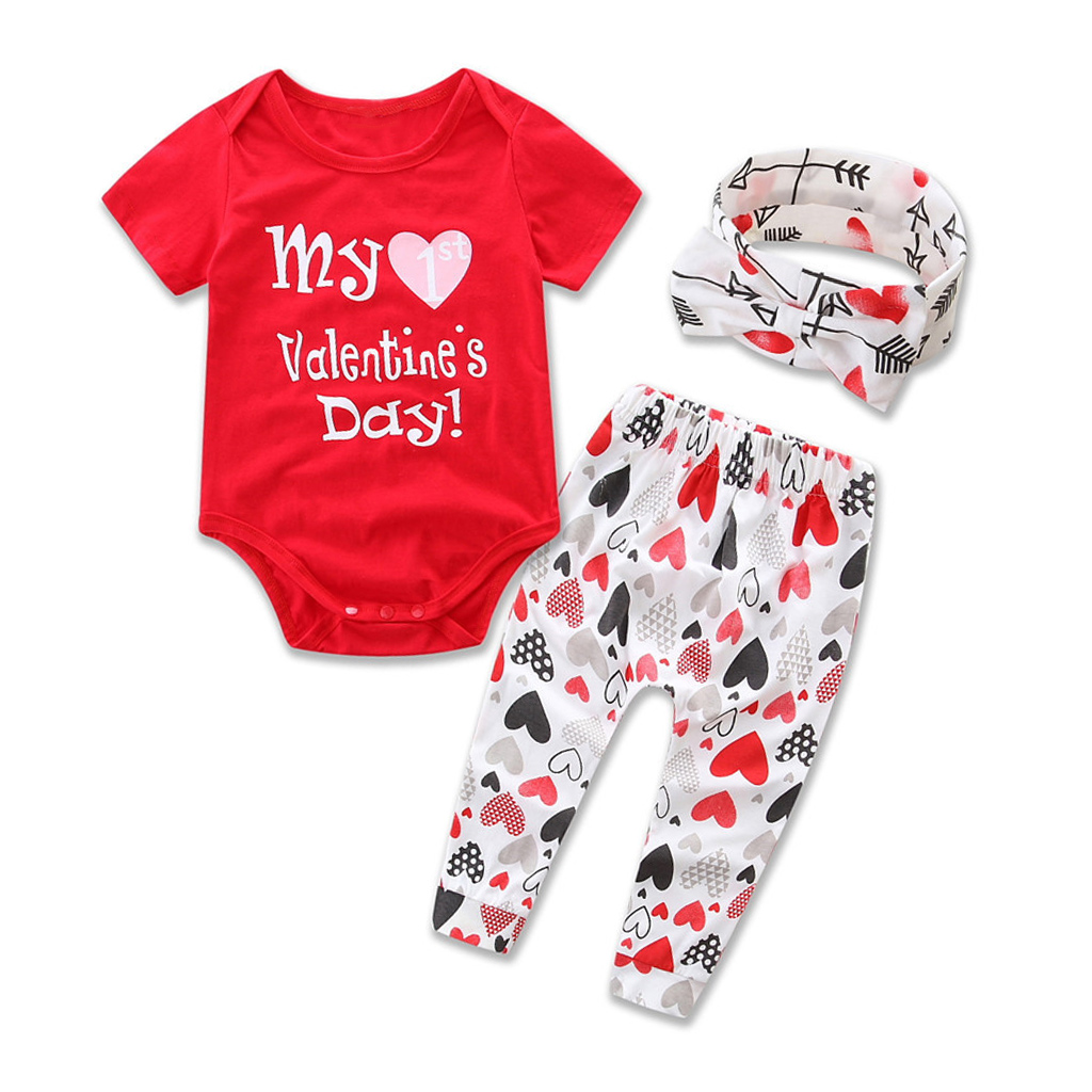 

3-piece 'My First Valentine's Day' Heart Print Set with Headband