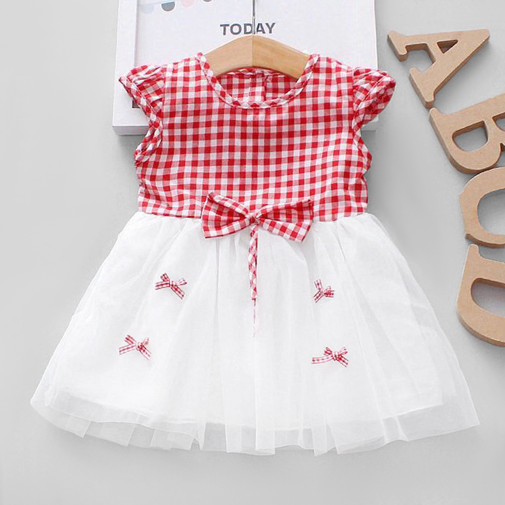 

Checkered Tulle Dress with Bow